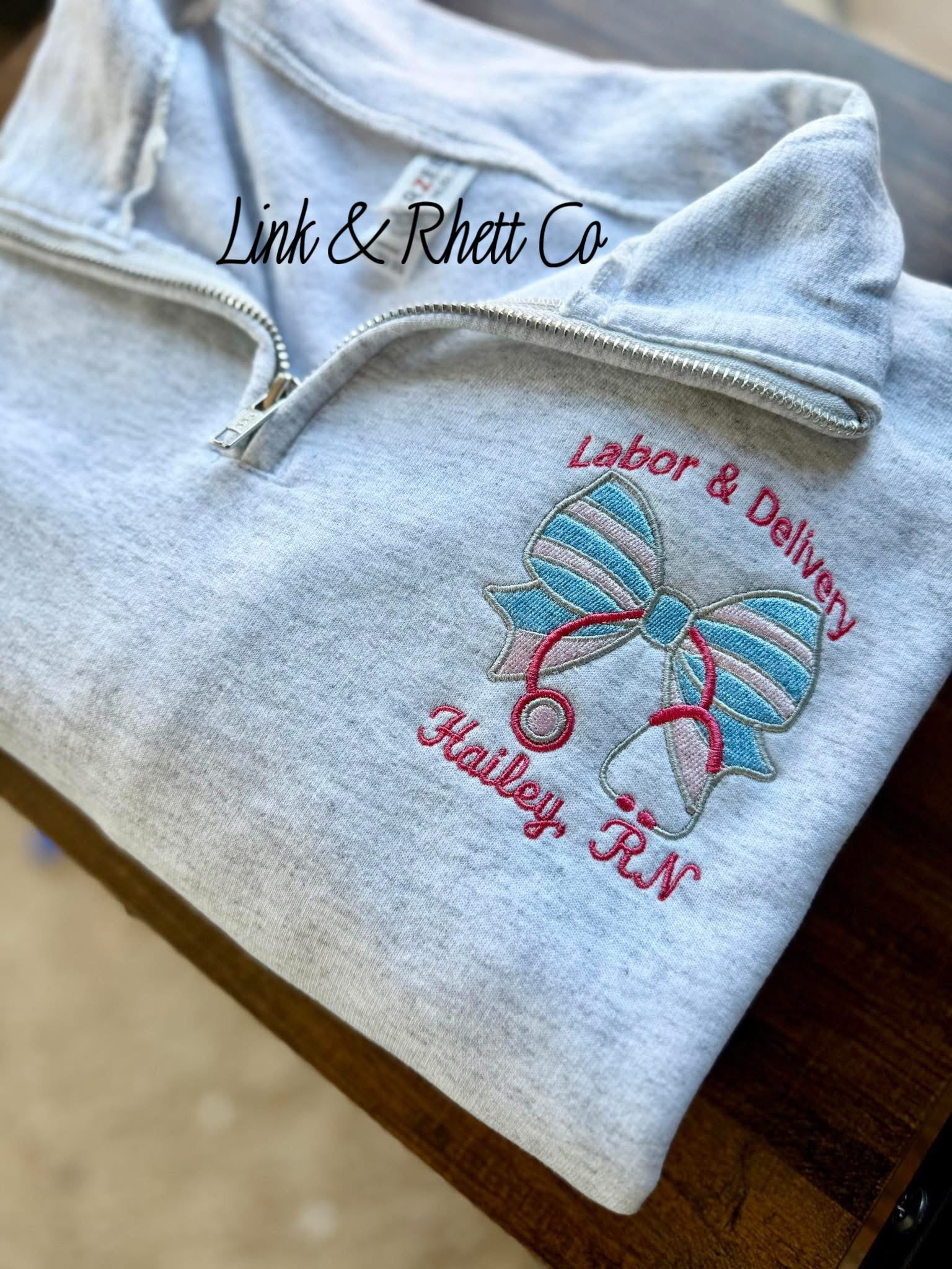 Stethoscope Bow Embroidered crew/quarter-zip